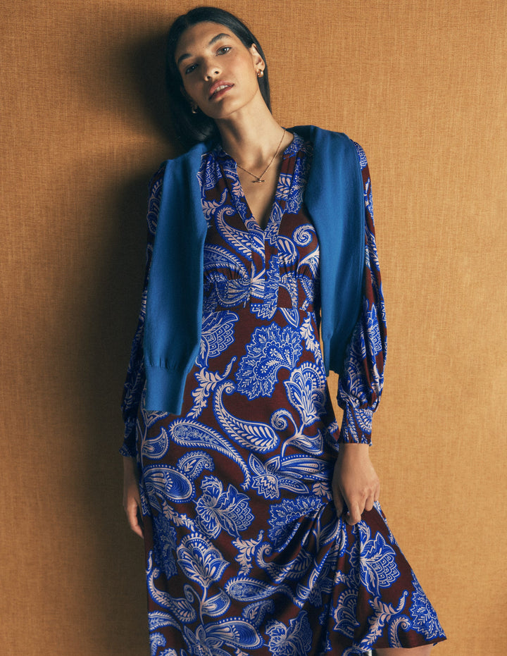 Georgia Jersey-Midikleid-Umbra, Paisley-Bouquet