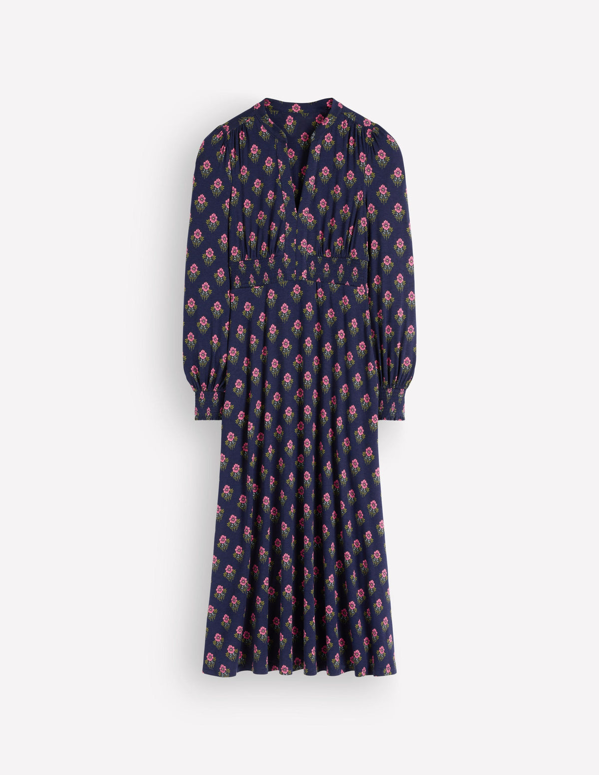 Georgia Jersey-Midikleid-Marineblau, Blühender Frühlingsstempel-8