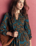 Naomi Lockeres Jerseykleid-Legionärsblau, Paisley-Bouquet