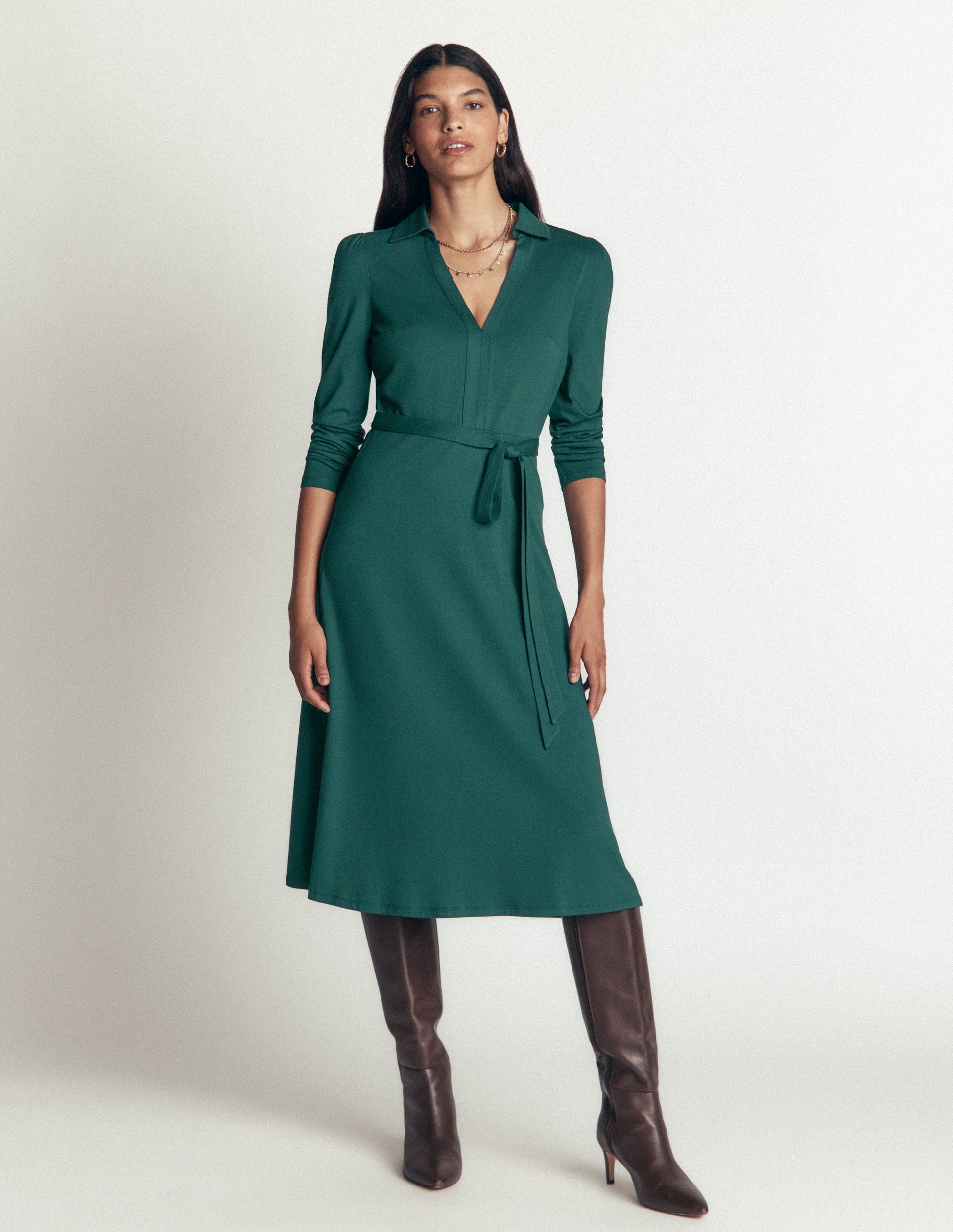 Robe Imogen en jersey à col-Sea Moss-1