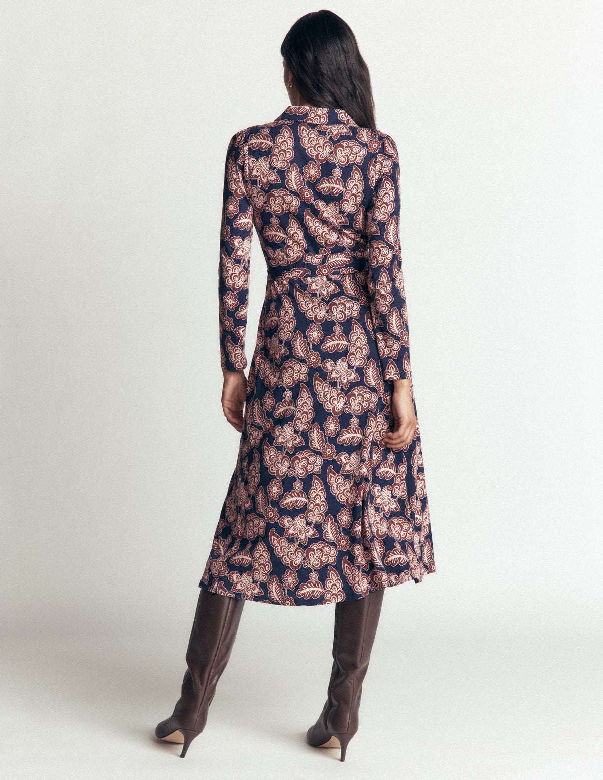 Imogen Jerseykleid mit Kragen-Marineblau, Rosa Wiesen - Image 3