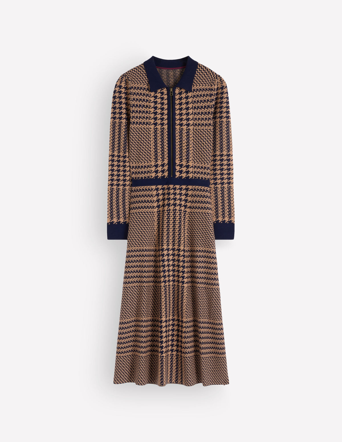 Fiona Strickkleid mit Reißverschluss vorn-Camel und Marineblau Kariert - Image 7