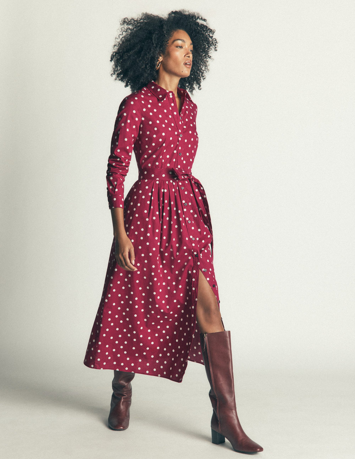 Alexa Midi-Hemdblusenkleid aus Baumwolle-Rubinrot, Boden-Punkte-1