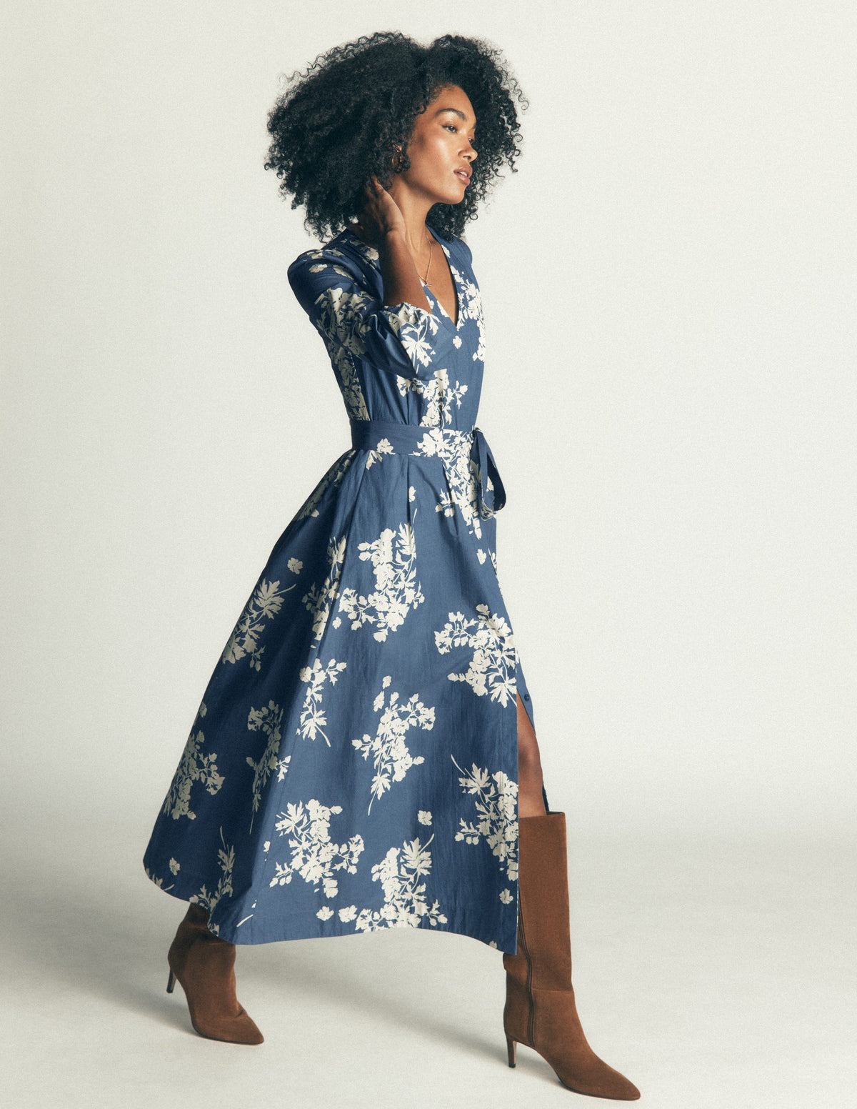 Robe midi Nicola en coton-Bleu, motif Flecked Bunch - Image 1