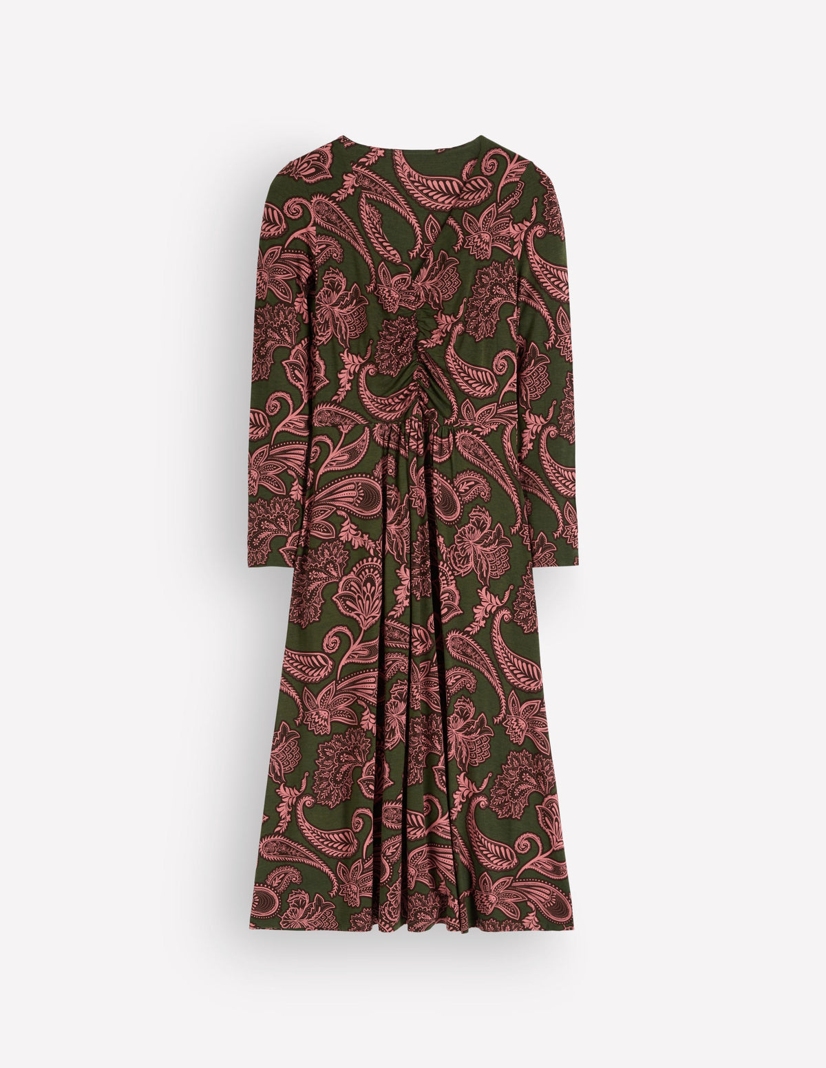 Jasmin Gerafftes Jerseykleid-Waldlichtung, Paisley-Bouquet-6