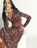 Jasmin Gerafftes Jerseykleid-Waldlichtung, Paisley-Bouquet