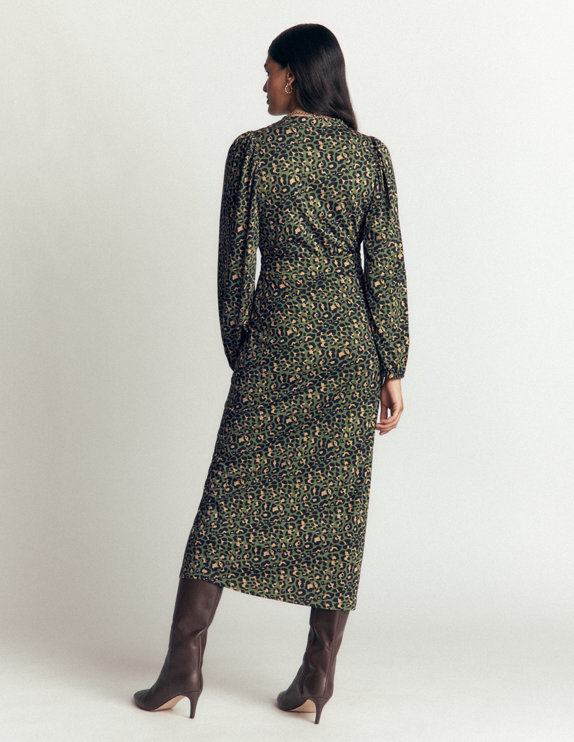 Eli Jersey-Midikleid mit Gürtel-Braunschweigisches Grün, Leopard-3