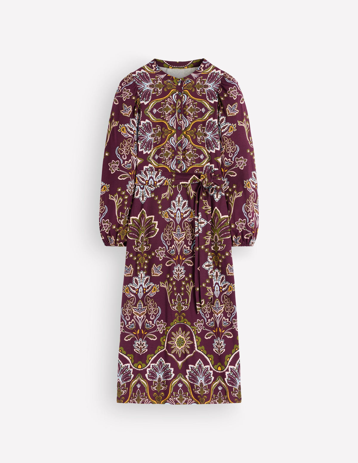 Eli Jersey-Midikleid mit Gürtel-Dunkle Kirsche, Verzaubertes Blumenmuster-6