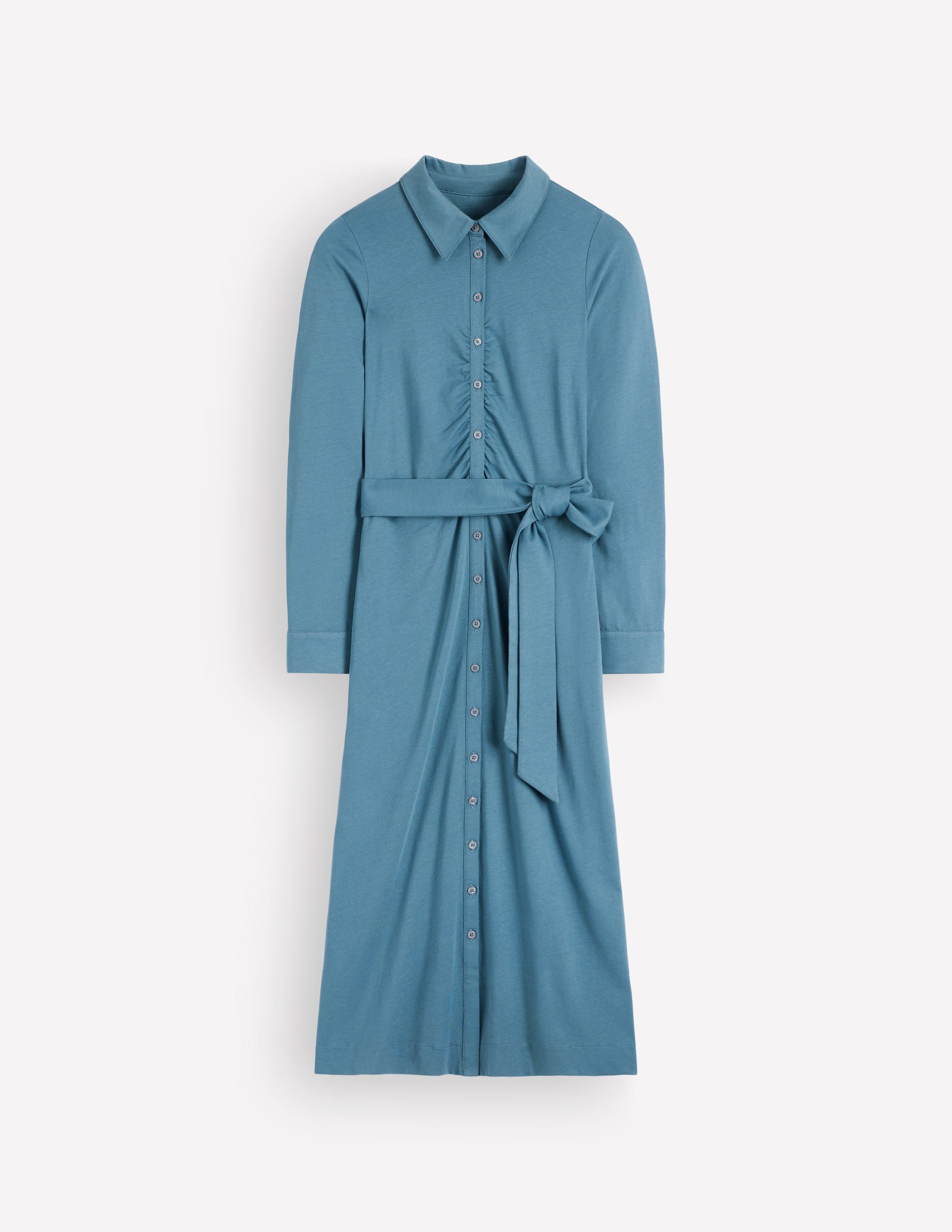 Gerafftes Jersey-Hemdblusenkleid-Graublau-5
