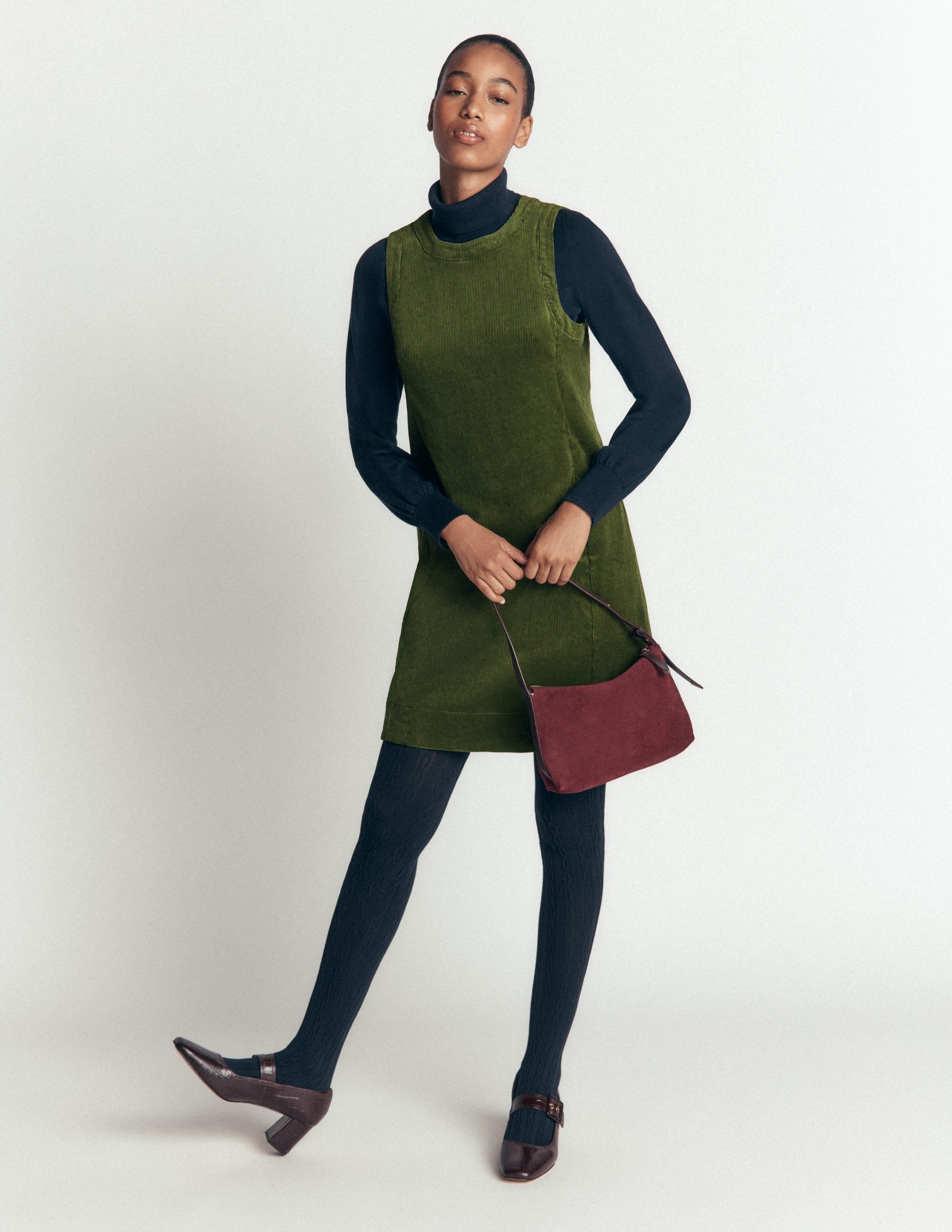 Robe droite Lou en velours côtelé-Vert forêt - Image 1
