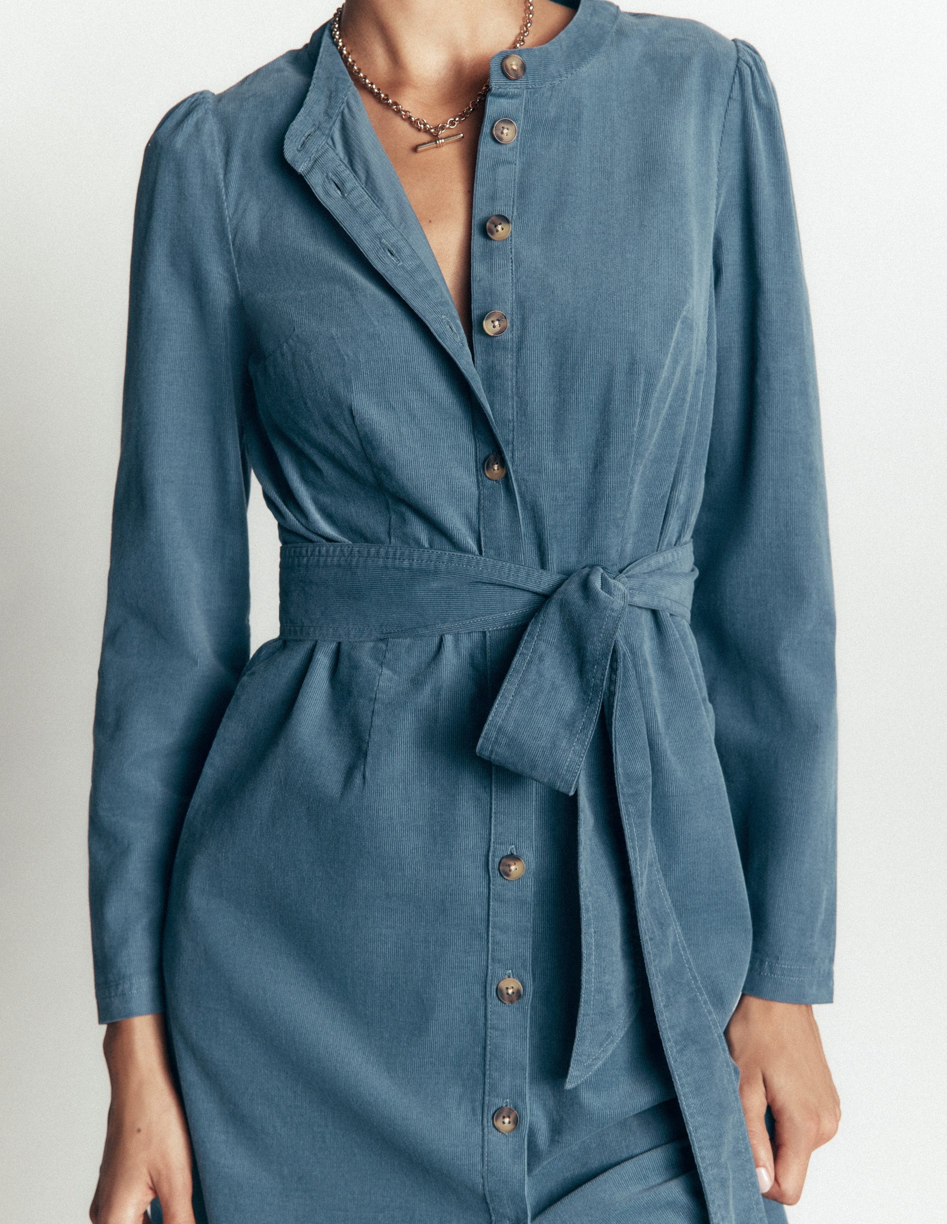 Robe-chemise midi Louise en velours côtelé-Bleu Orage-3