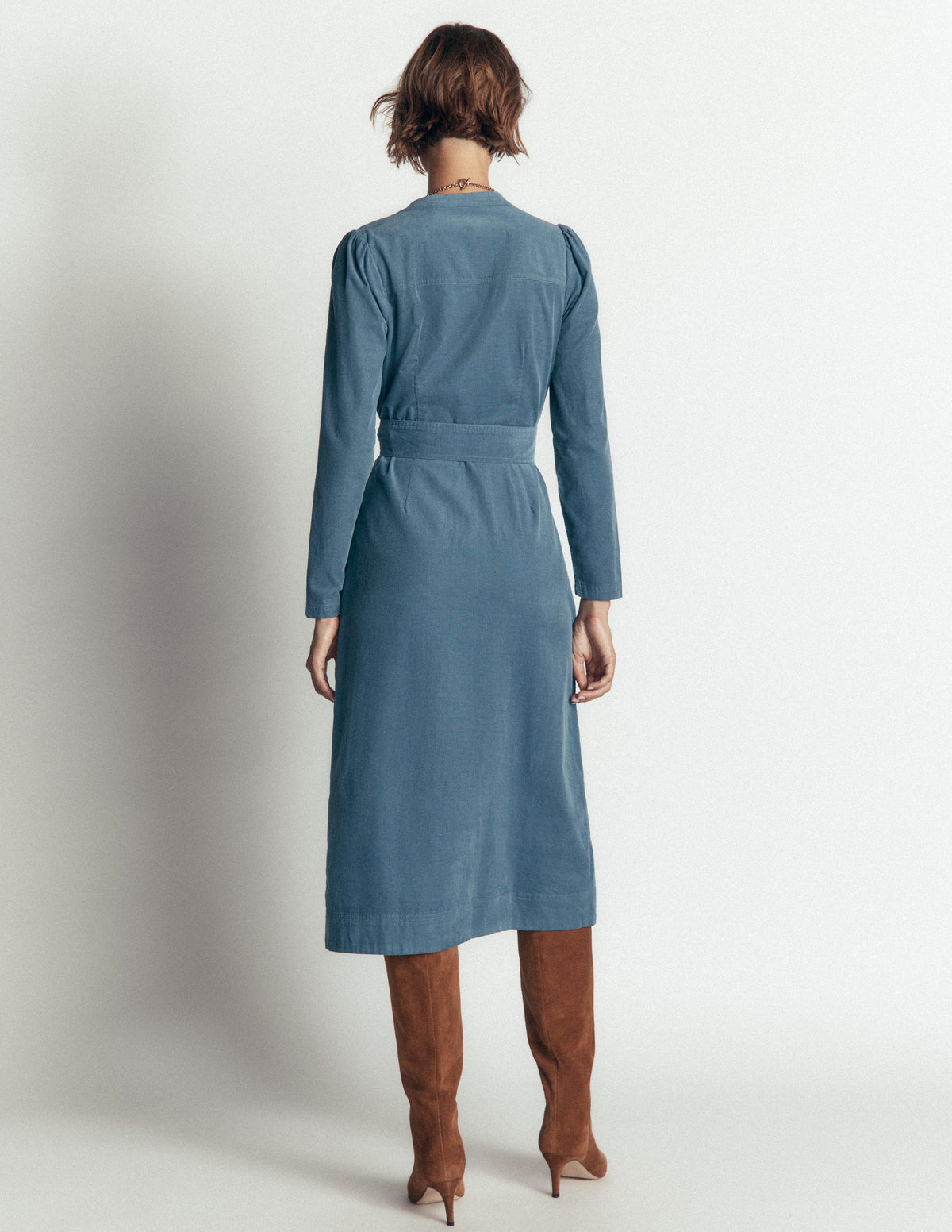 Robe-chemise midi Louise en velours côtelé-Bleu Orage-4
