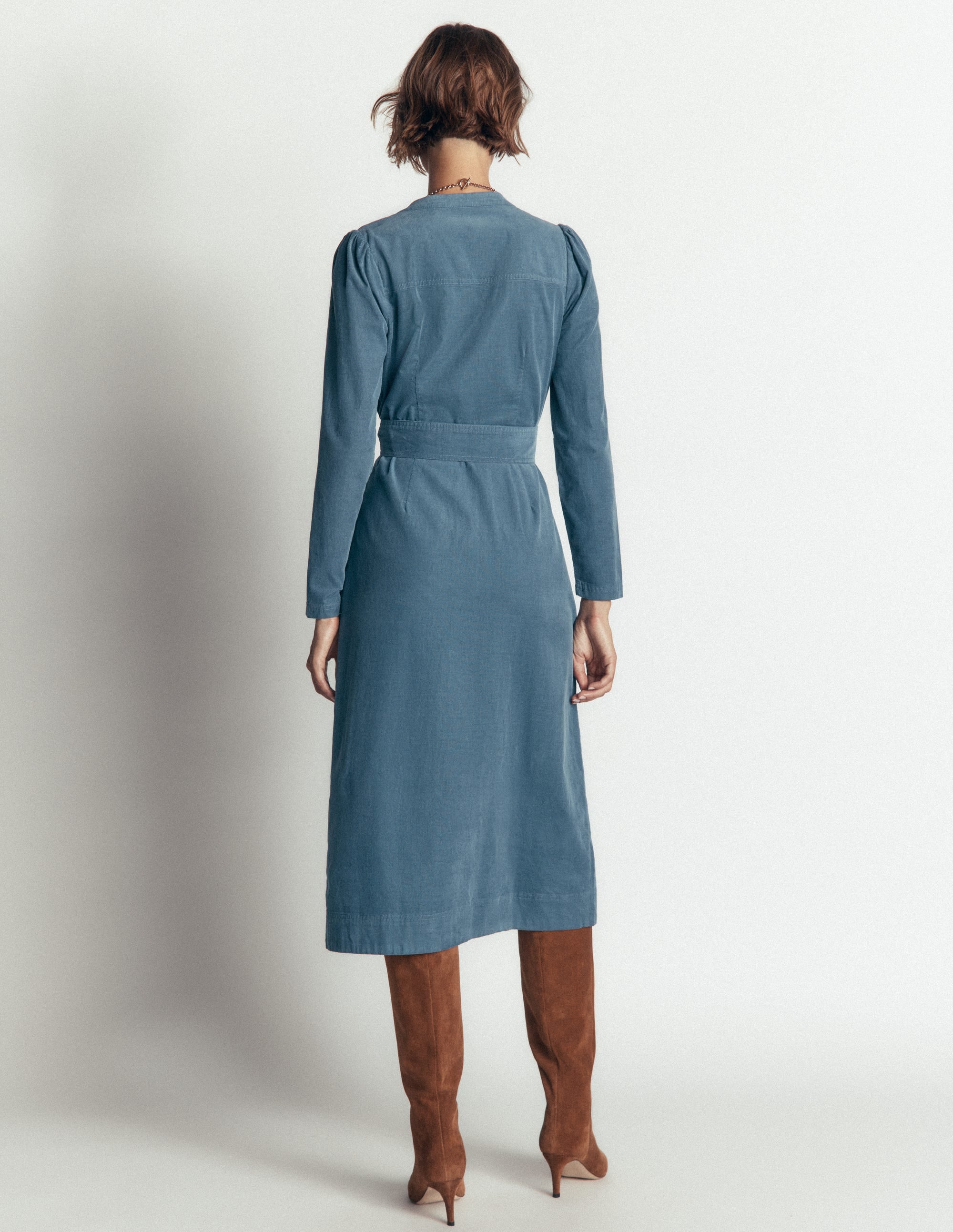 Robe-chemise midi Louise en velours côtelé-Bleu Orage - Image 4