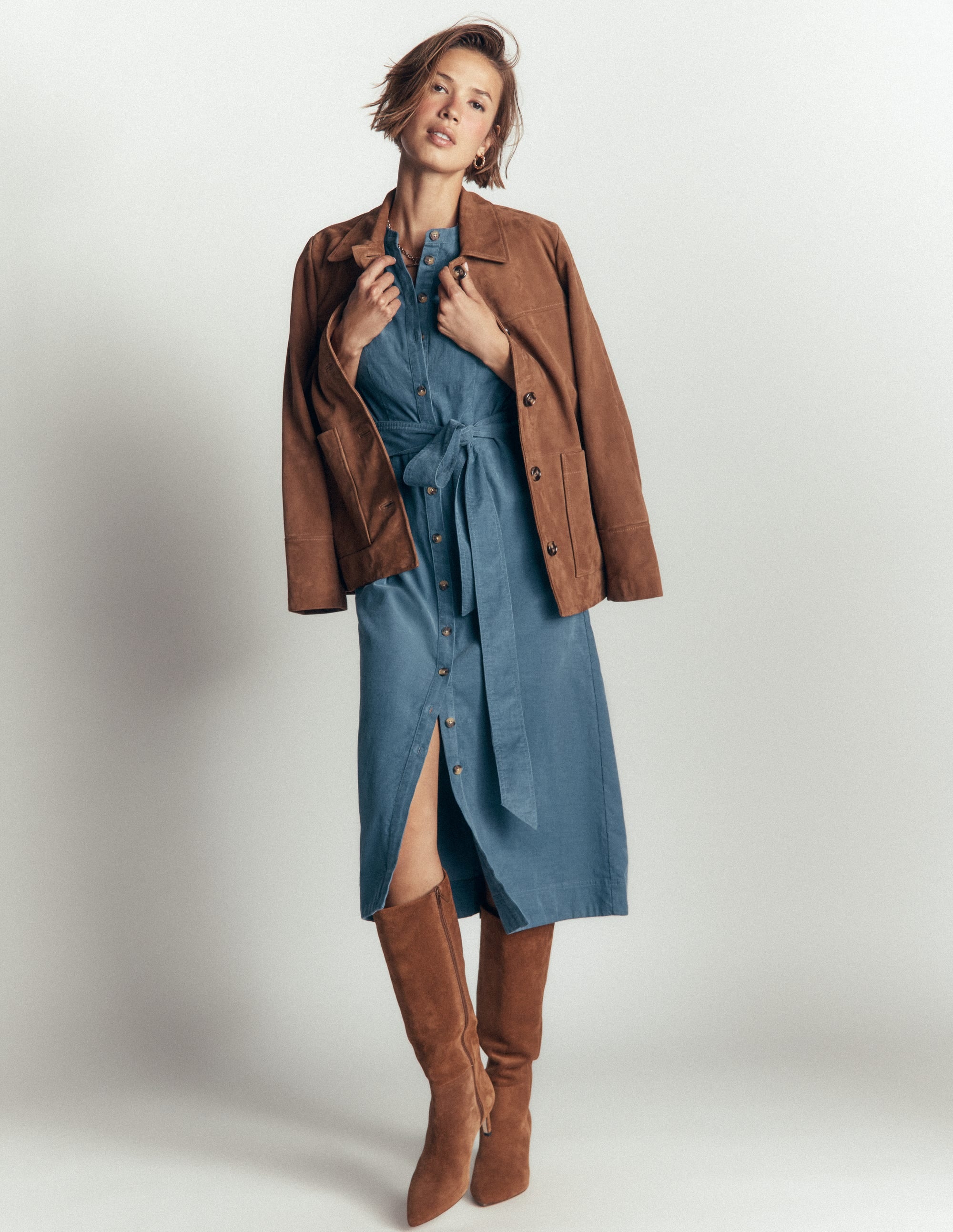 Robe-chemise midi Louise en velours côtelé-Bleu Orage - Image 5