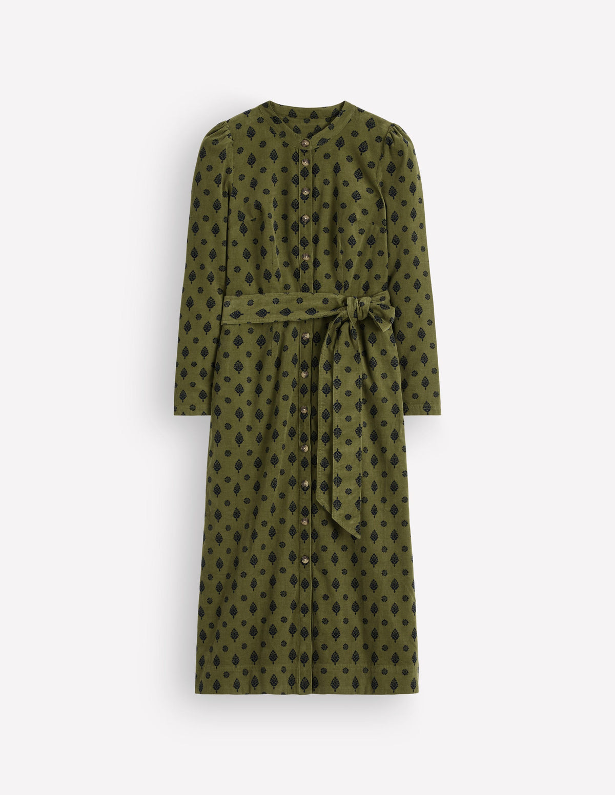 Robe-chemise midi Louise en velours côtelé-Olive, motif Ornate Gardenia Stamp - Image 7
