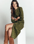 Robe-chemise midi Louise en velours côtelé-Olive, motif Ornate Gardenia Stamp