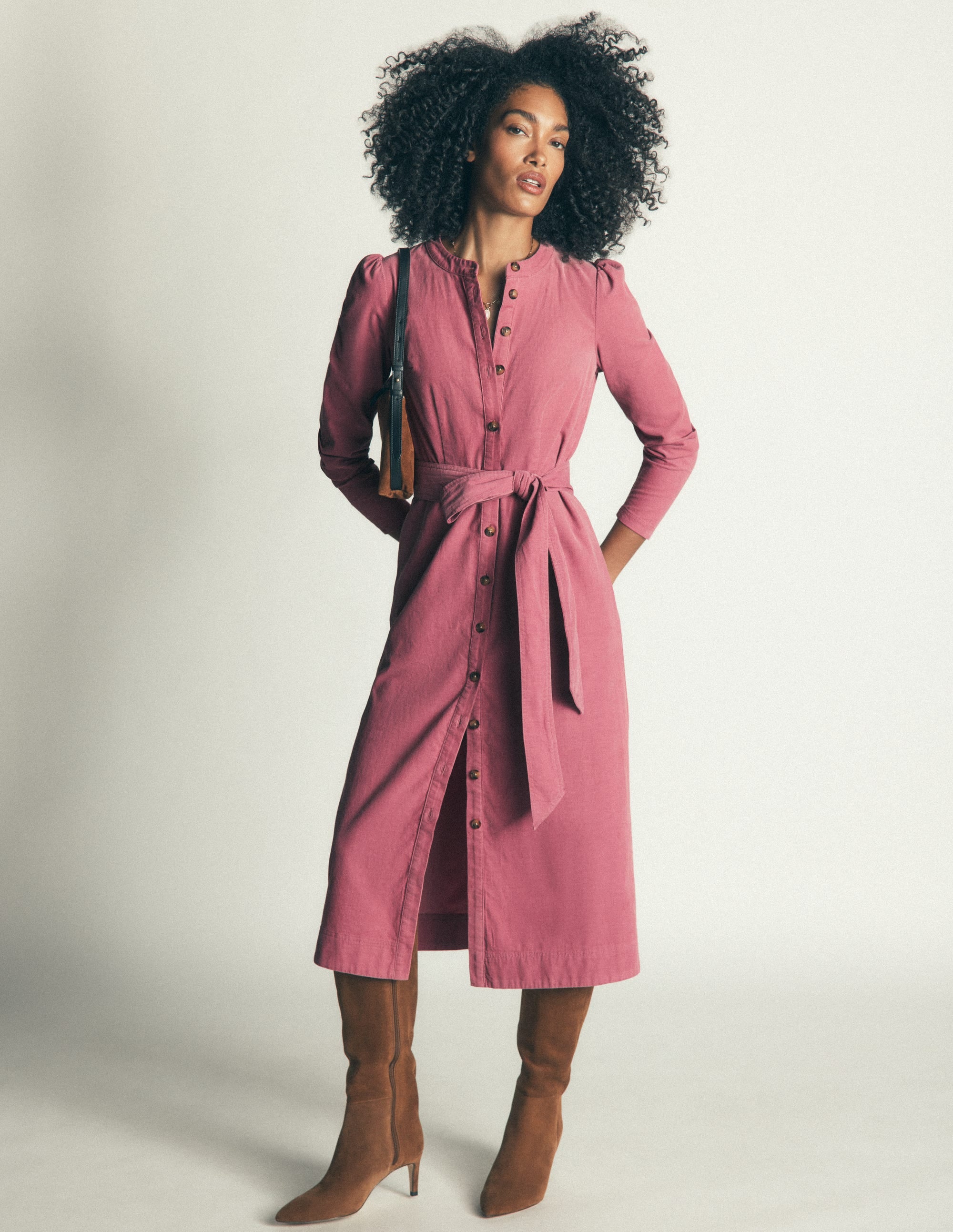 Louise Midi-Hemdblusenkleid aus Cord-Rosa Heide - Image 1