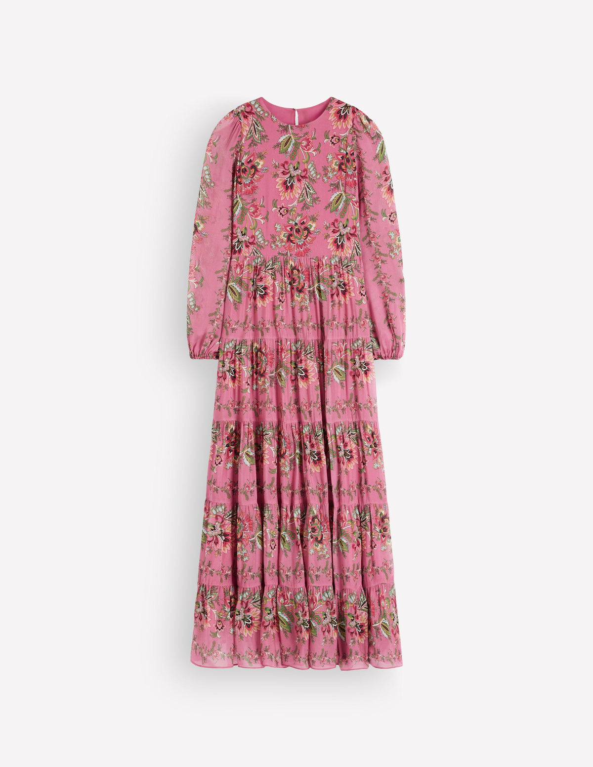Buntes Maxikleid mit Stufen-Rosa Heidekraut, Gefrorenes Blumenmuster-10