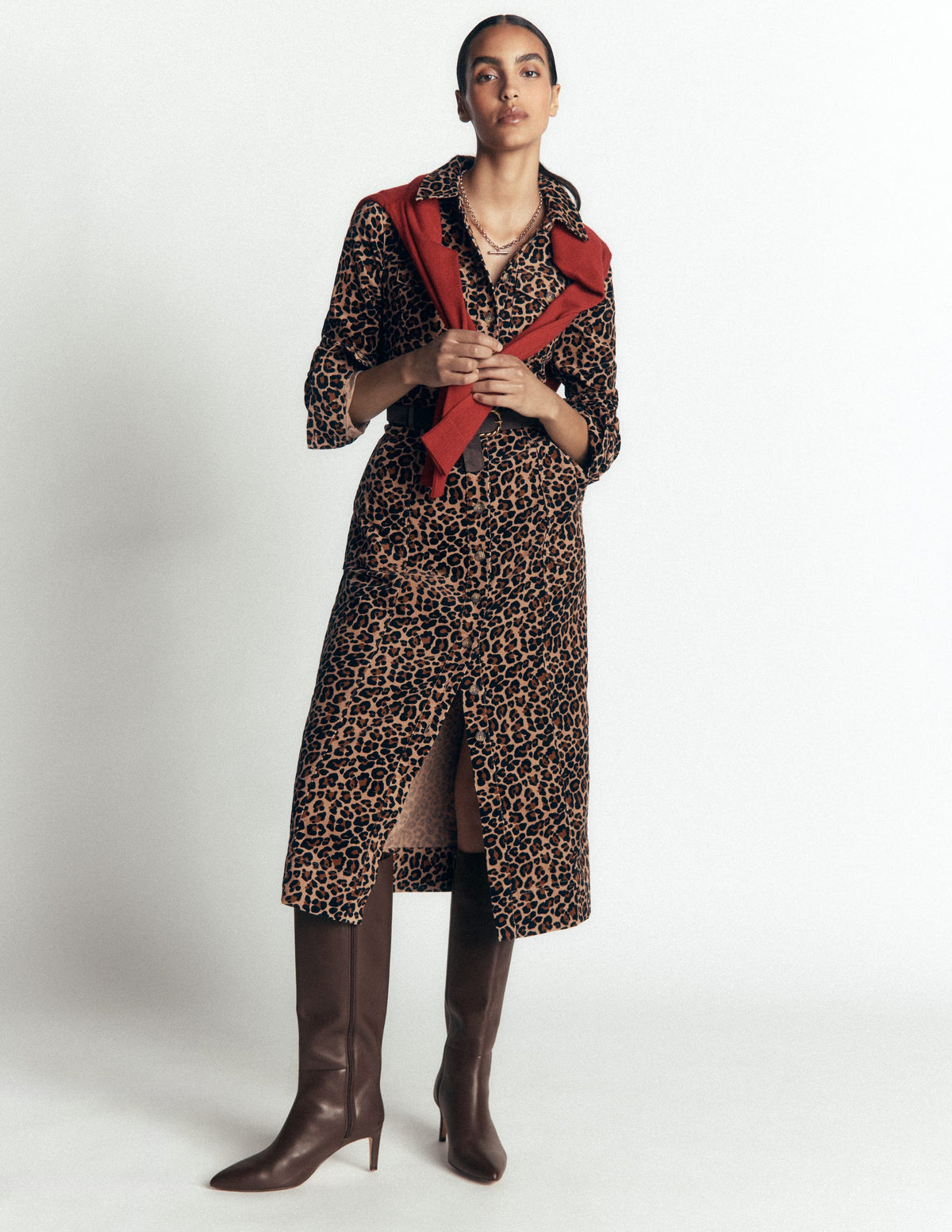 Fleur Cord-Midikleid-Braun, Leopardenmuster-5