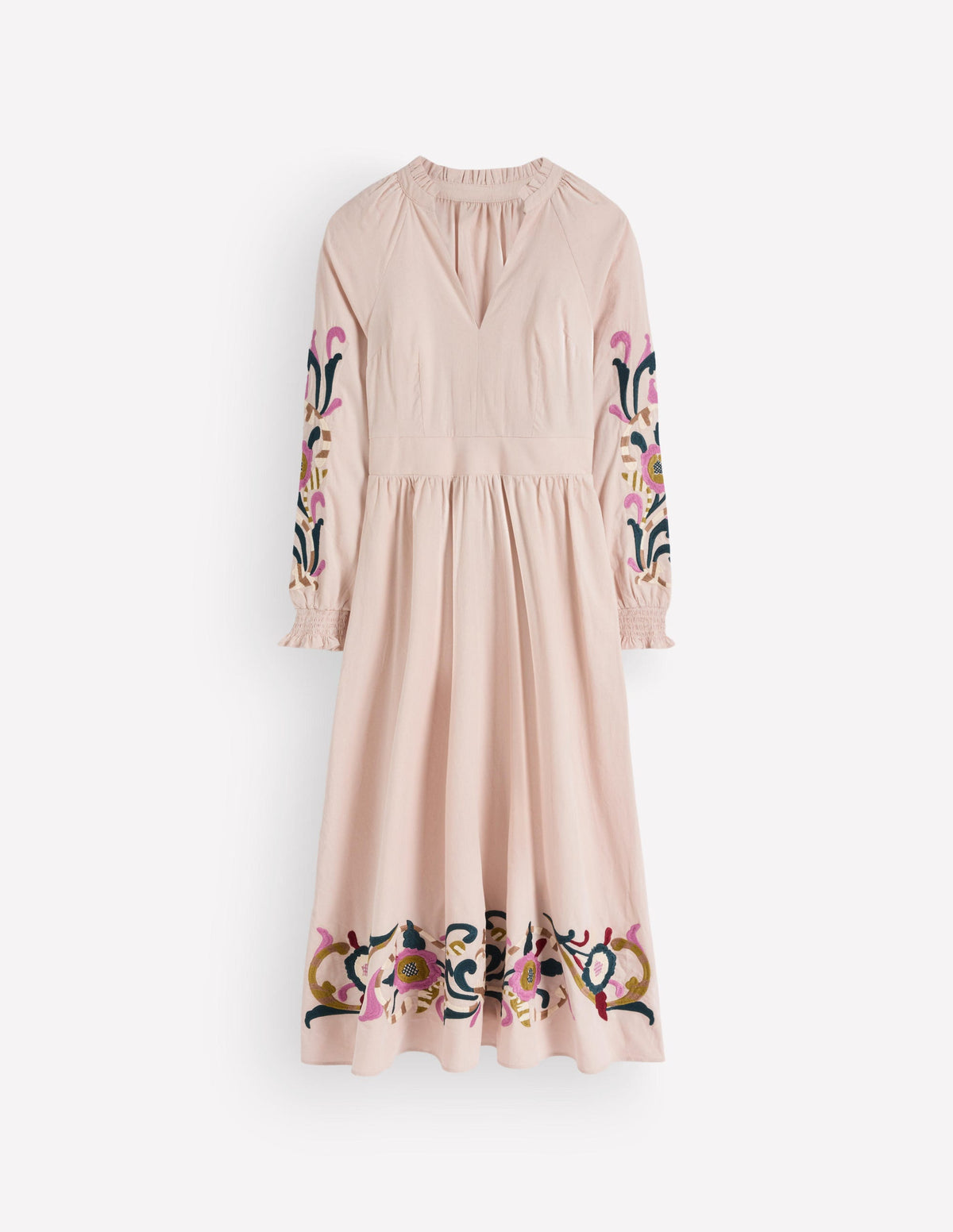 Robe midi smockée en velours côtelé-Pêche amande, broderie - Image 6