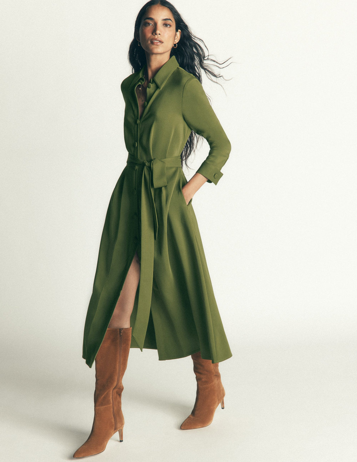 Kate Plissiertes Hemdblusenkleid-Waldgrün-1
