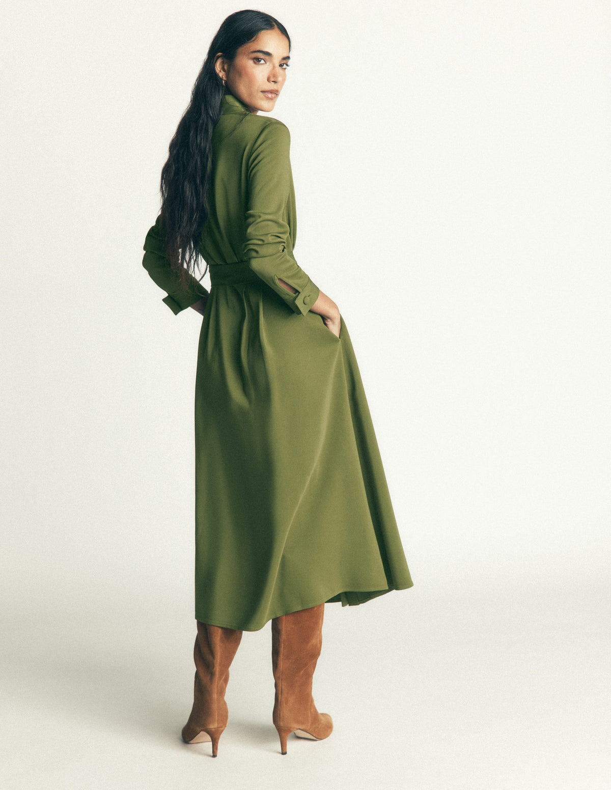 Kate Plissiertes Hemdblusenkleid-Waldgrün-3