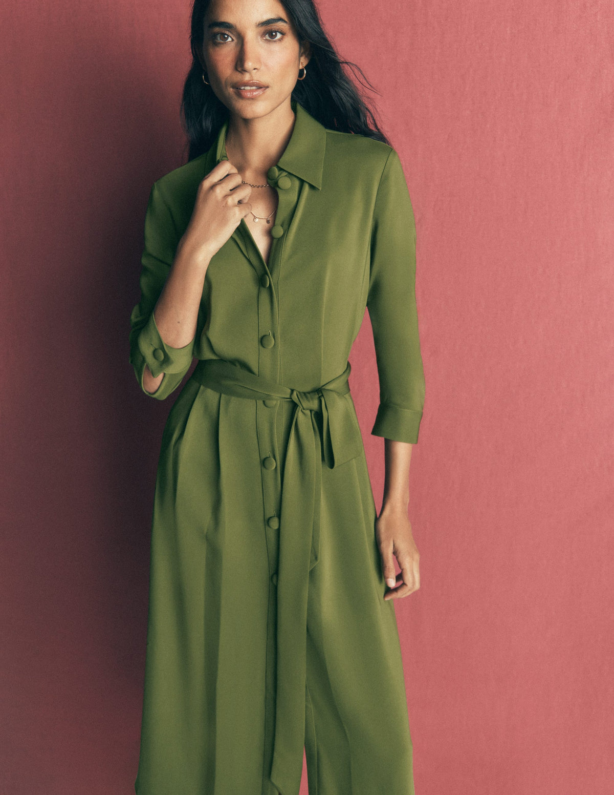 Kate Plissiertes Hemdblusenkleid-Waldgrün - Image 4