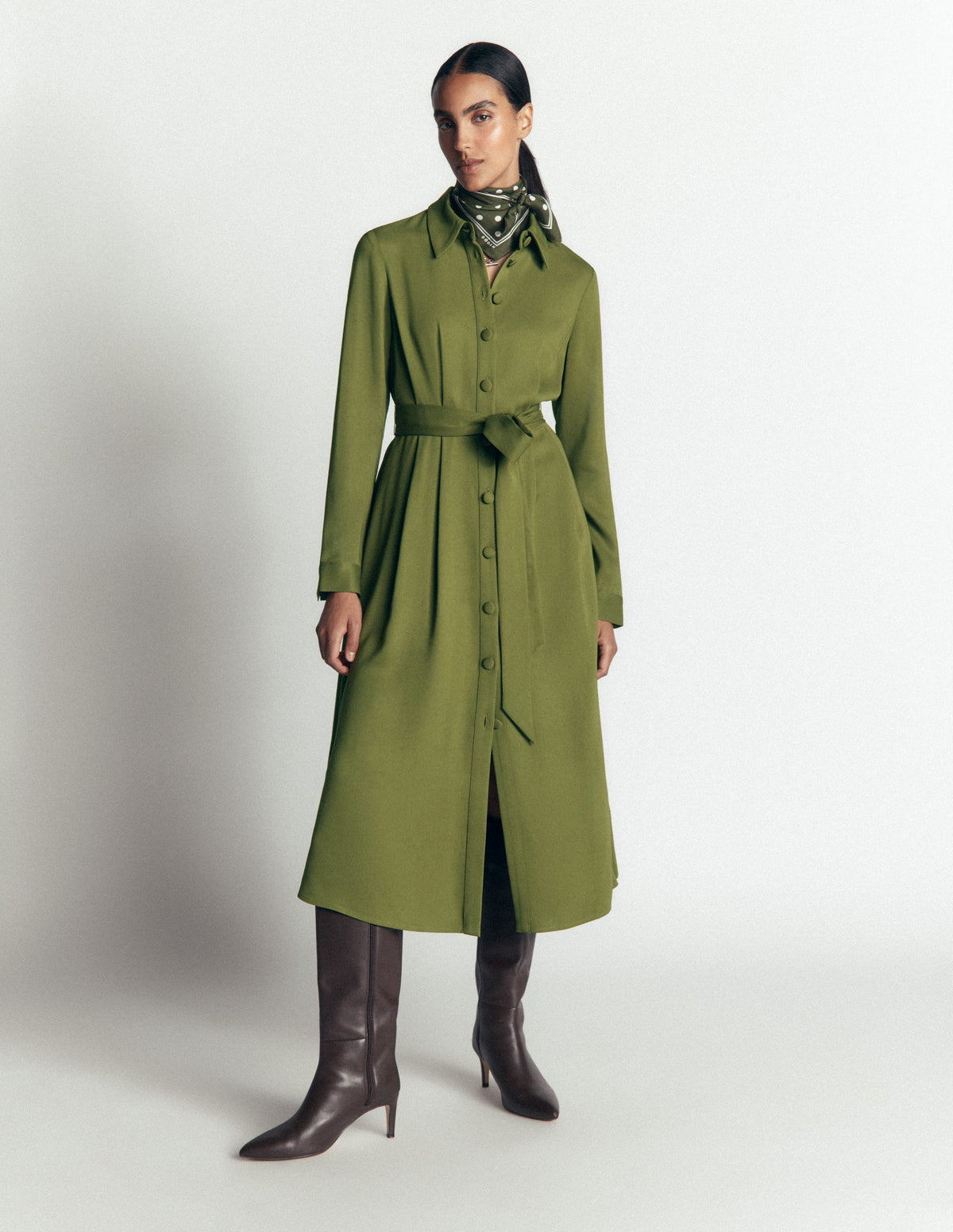 Kate Plissiertes Hemdblusenkleid-Waldgrün-5