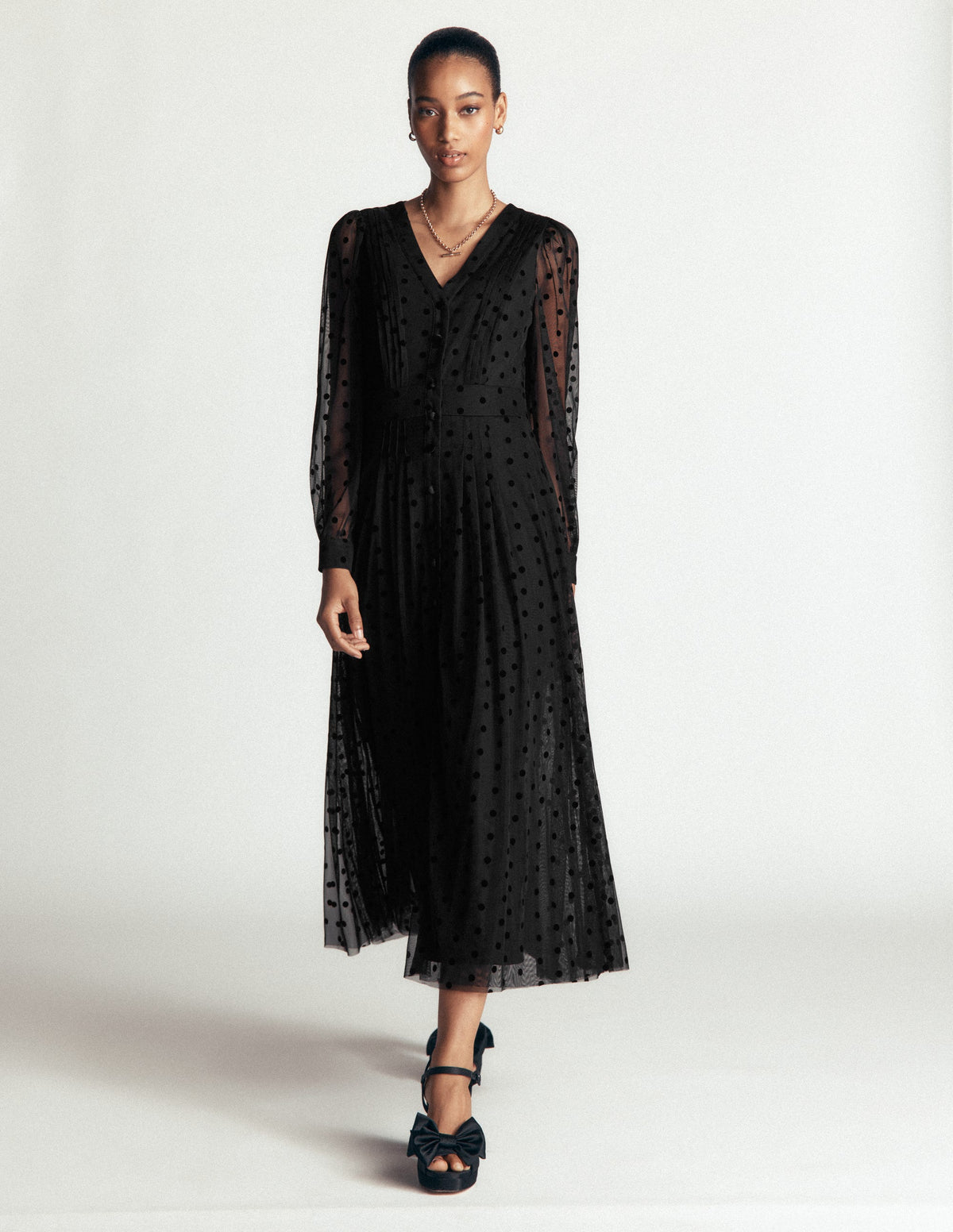 Midikleid aus Tüll mit Faltendetail-Schwarz - Image 1