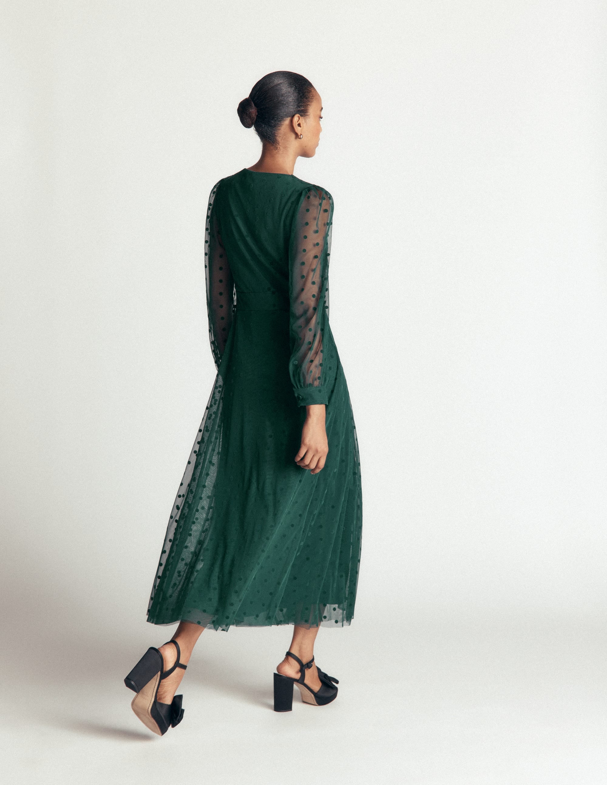 Robe midi plissée en tulle-Bleu sarcelle nuit - Image 3