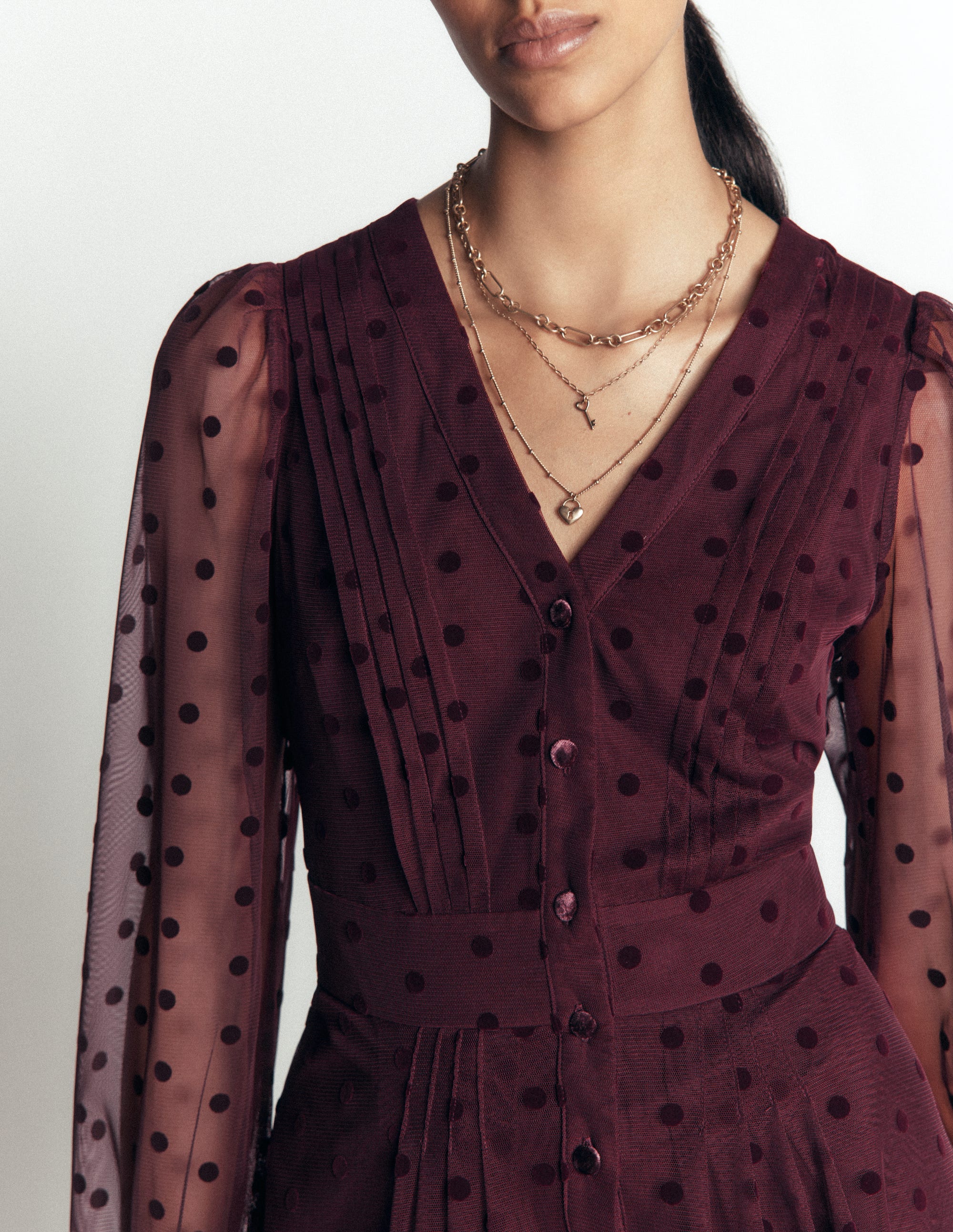 Midikleid aus Tüll mit Faltendetail-Dunkle Kirsche - Image 3