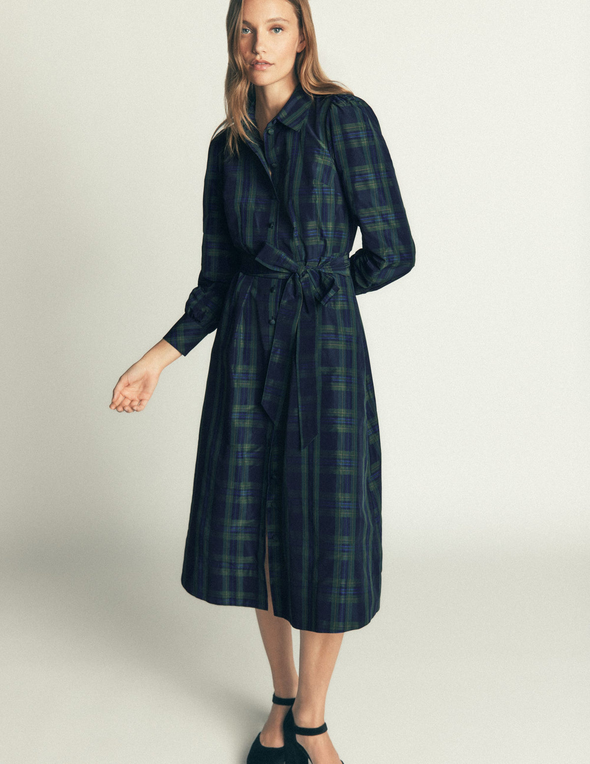 Maeve Hemdblusenkleid für besondere Anlässe-Marineblau, Grün und Blau Kariert-3