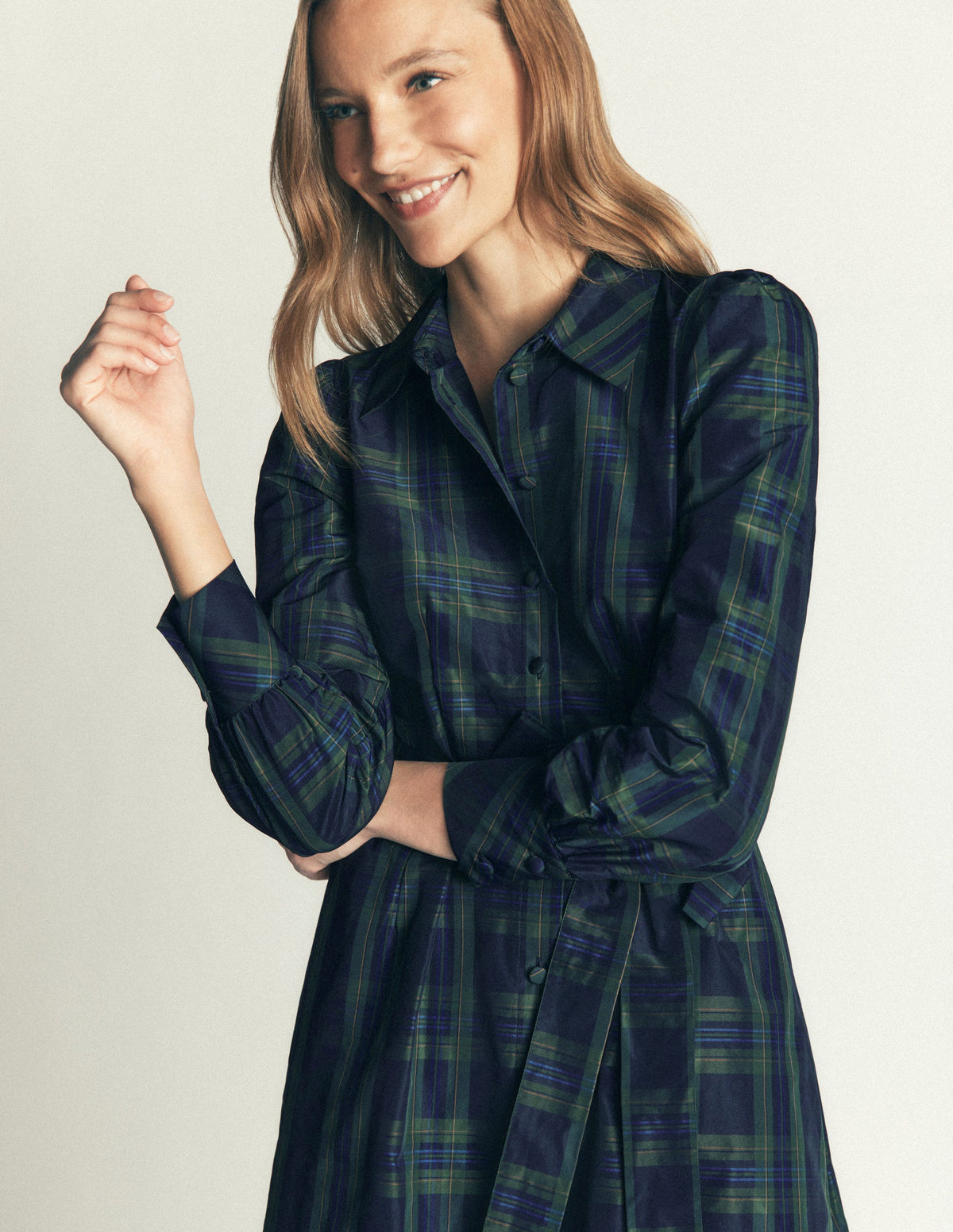 Maeve Hemdblusenkleid für besondere Anlässe-Marineblau, Grün und Blau Kariert-4