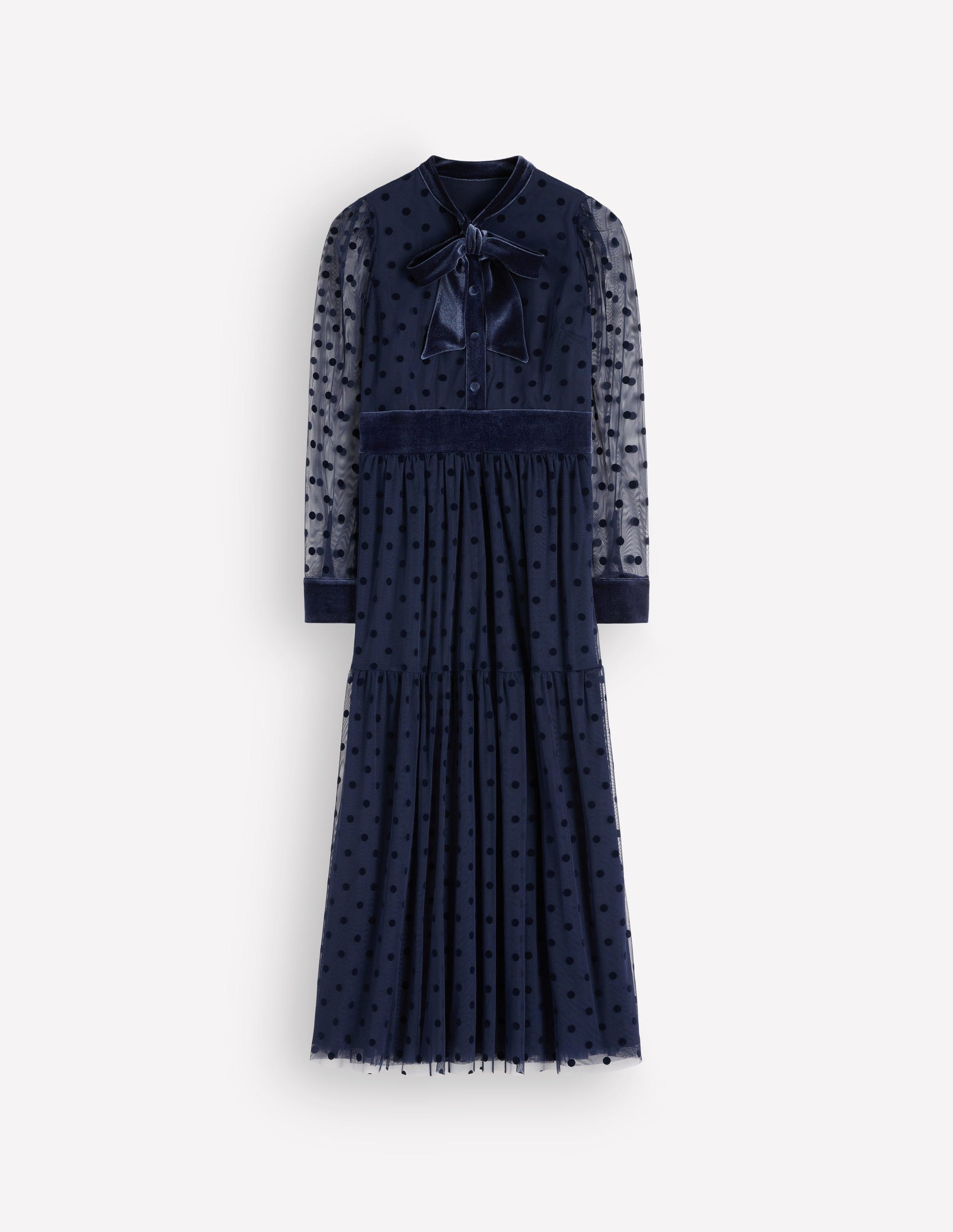 Robe volantée en tulle avec liens à l'encolure-Bleu marine-9