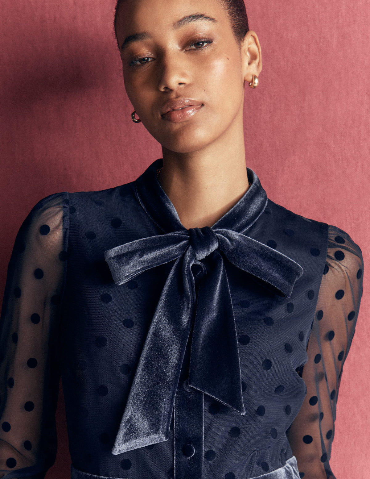 Robe volantée en tulle avec liens à l'encolure-Bleu marine-4