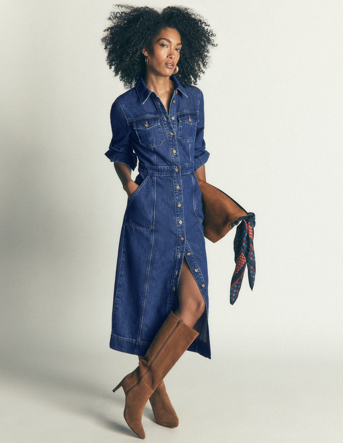 Robe midi Fleur en jean-Denim vintage moyen-1