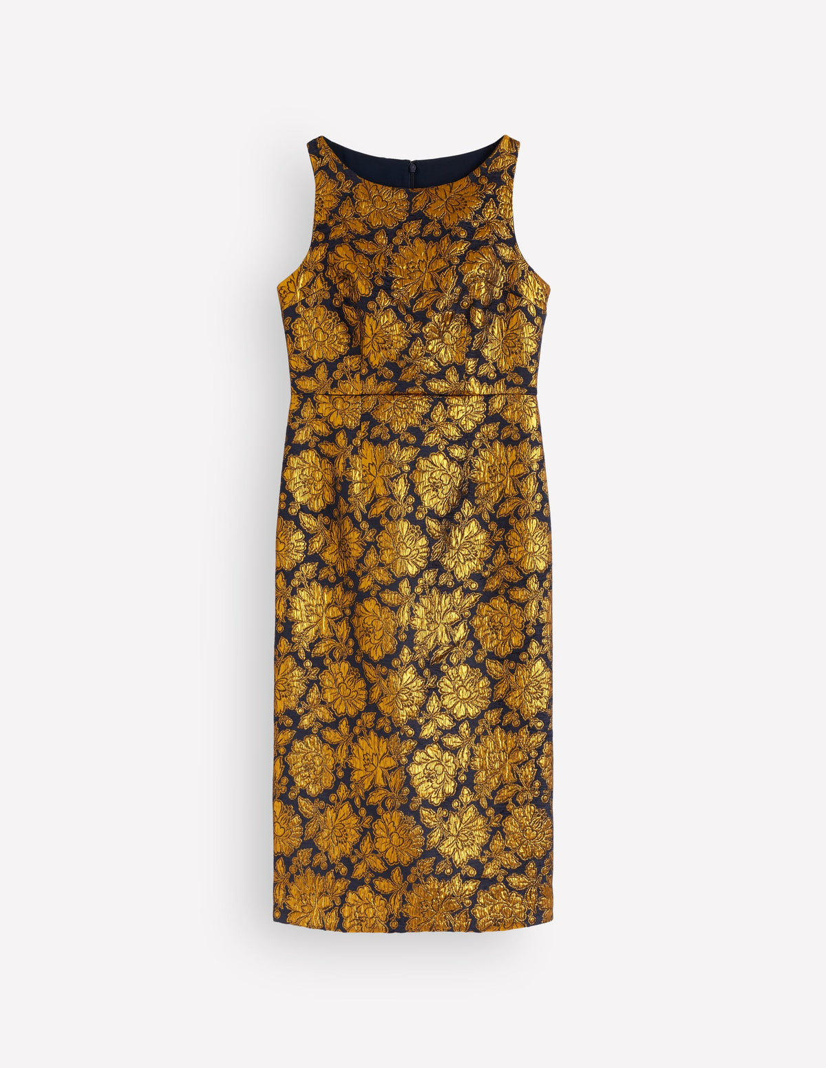Jacquardkleid mit U-Boot-Ausschnitt-Gold Blumenmuster Jacquard-7