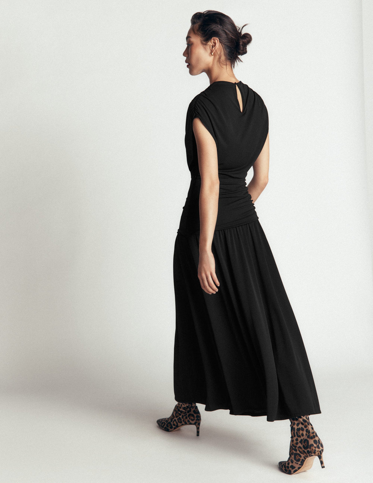 Robe longue drapée en crêpe de jersey-Noir - Image 3