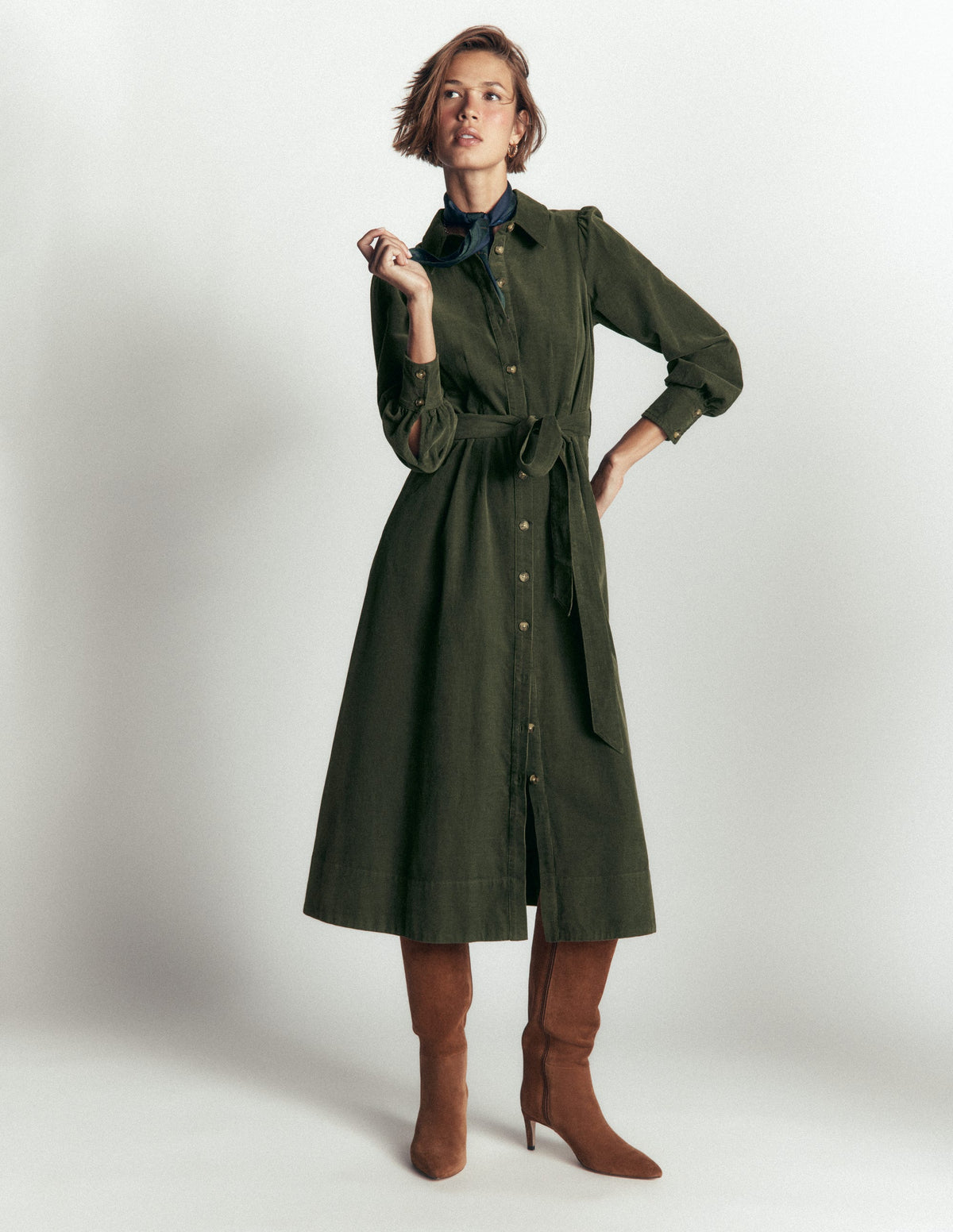Robe-chemise midi Maeve en velours côtelé-Clairière-1