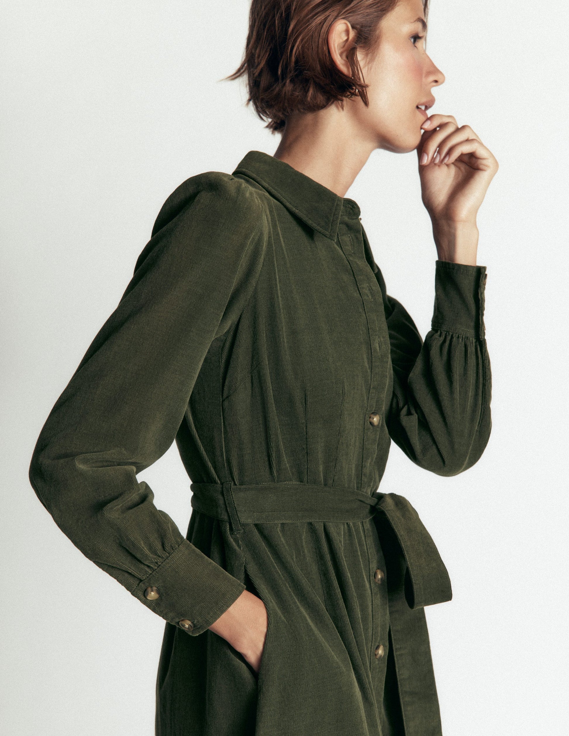 Robe-chemise midi Maeve en velours côtelé-Clairière-2