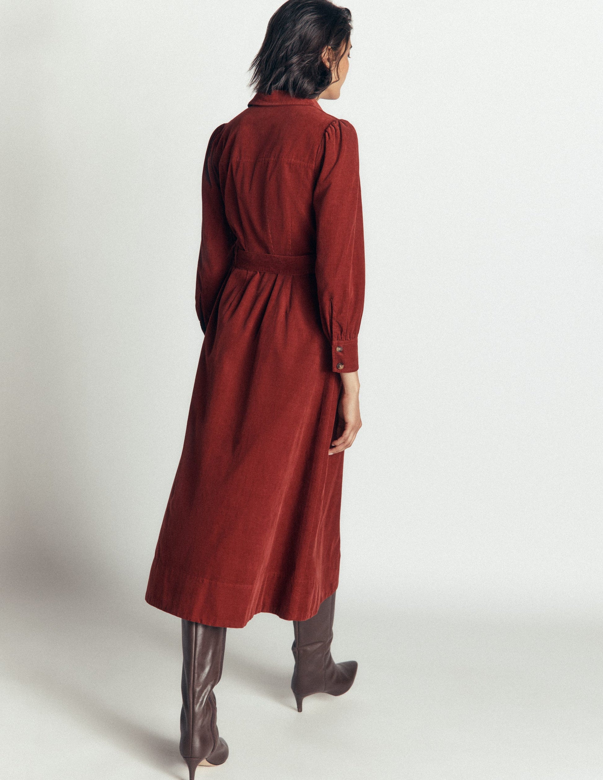 Robe-chemise midi Maeve en velours côtelé-Pomme épicée-3
