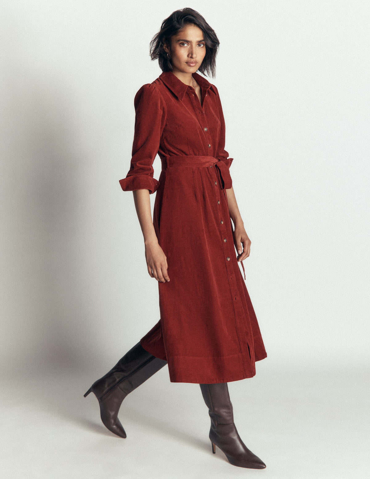 Robe-chemise midi Maeve en velours côtelé-Pomme épicée-4
