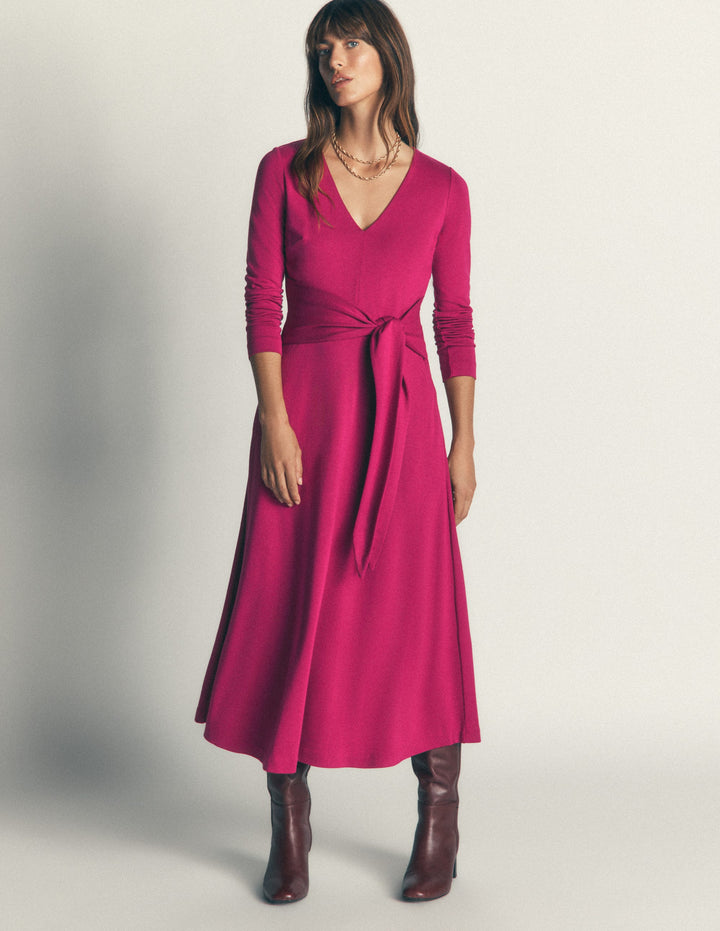 Ponte-Kleid mit Bindegürtel-Rote Beete