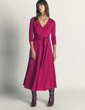 Ponte-Kleid mit Bindegürtel-Rote Beete
