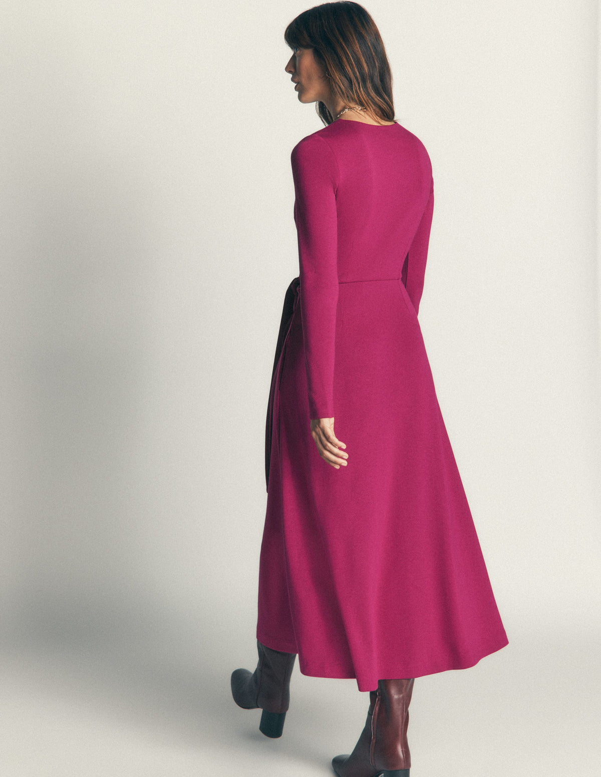 Ponte-Kleid mit Bindegürtel-Rote Beete-3