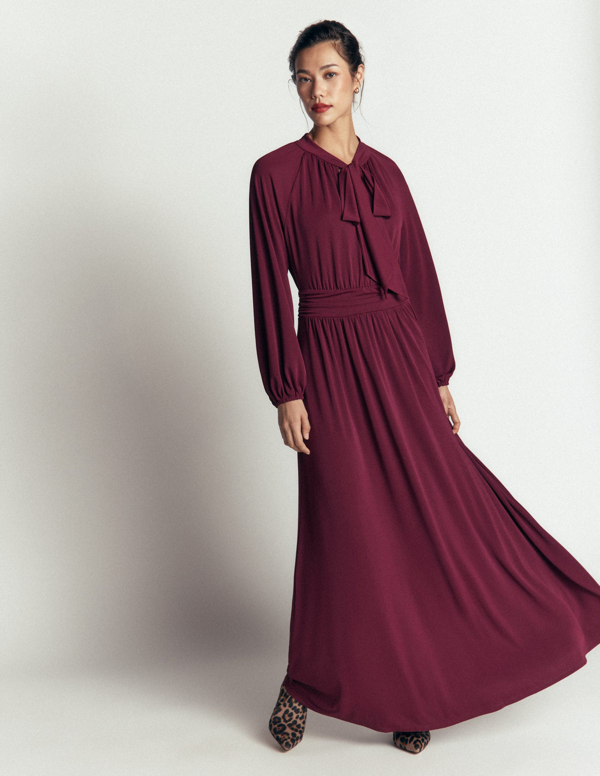 Jersey-Maxikleid mit Schleife-Dunkelviolett - Image 1