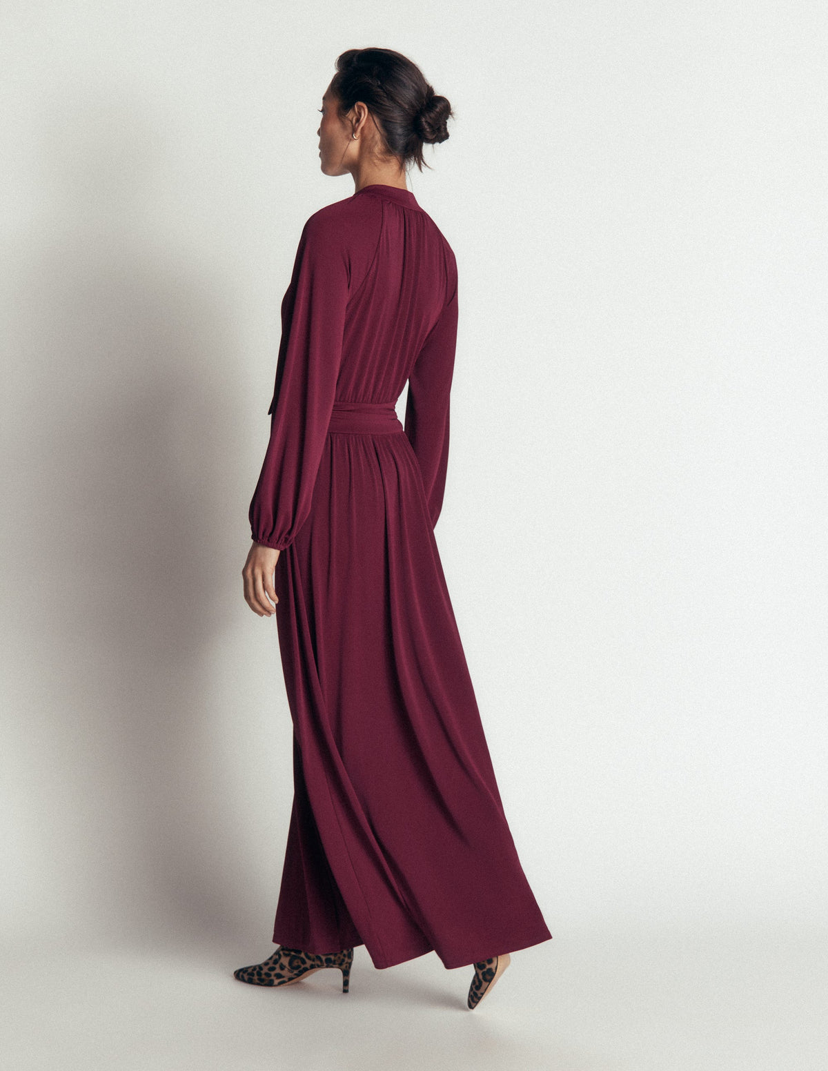 Jersey-Maxikleid mit Schleife-Dunkelviolett - Image 3