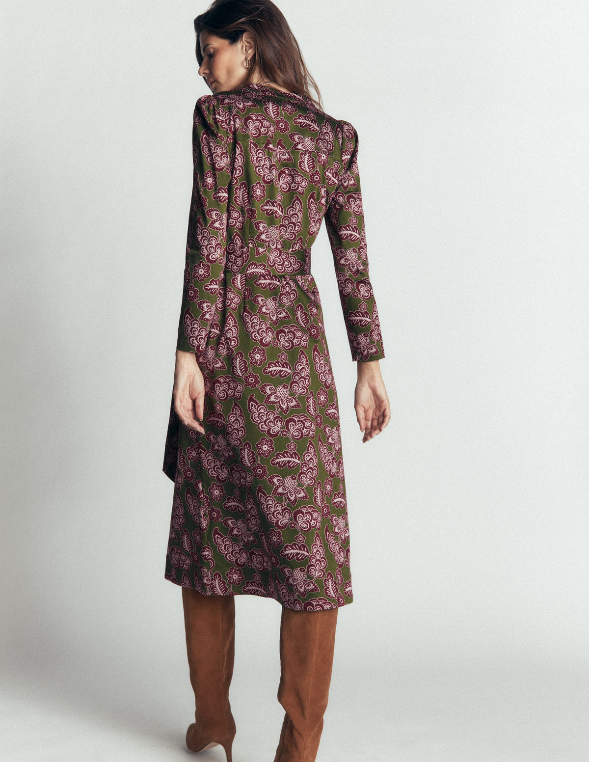 Louise Midi-Hemdblusenkleid-Waldgrün, Rosa Wiesen - Image 3