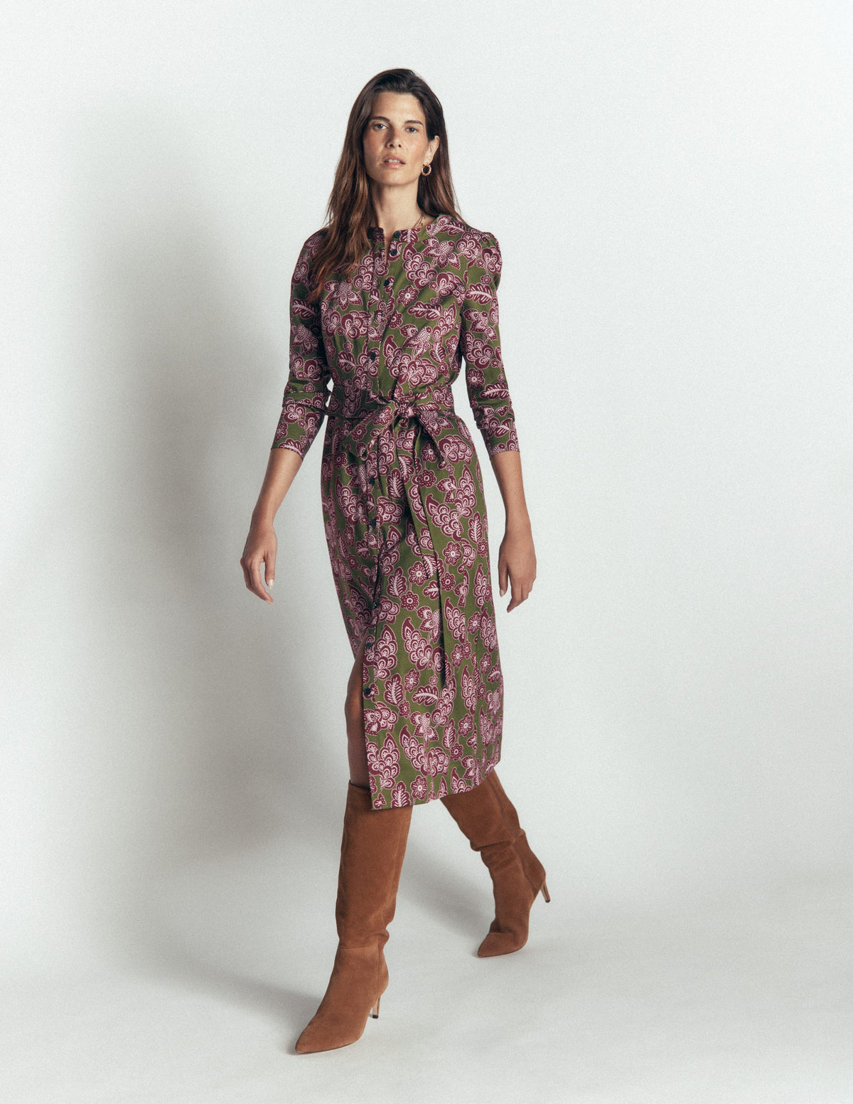 Louise Midi-Hemdblusenkleid-Waldgrün, Rosa Wiesen-4