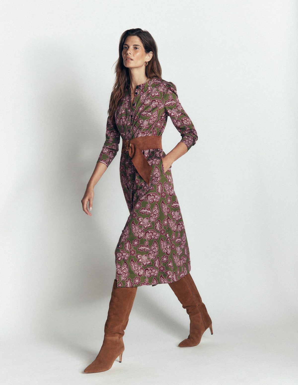 Louise Midi-Hemdblusenkleid-Waldgrün, Rosa Wiesen-5